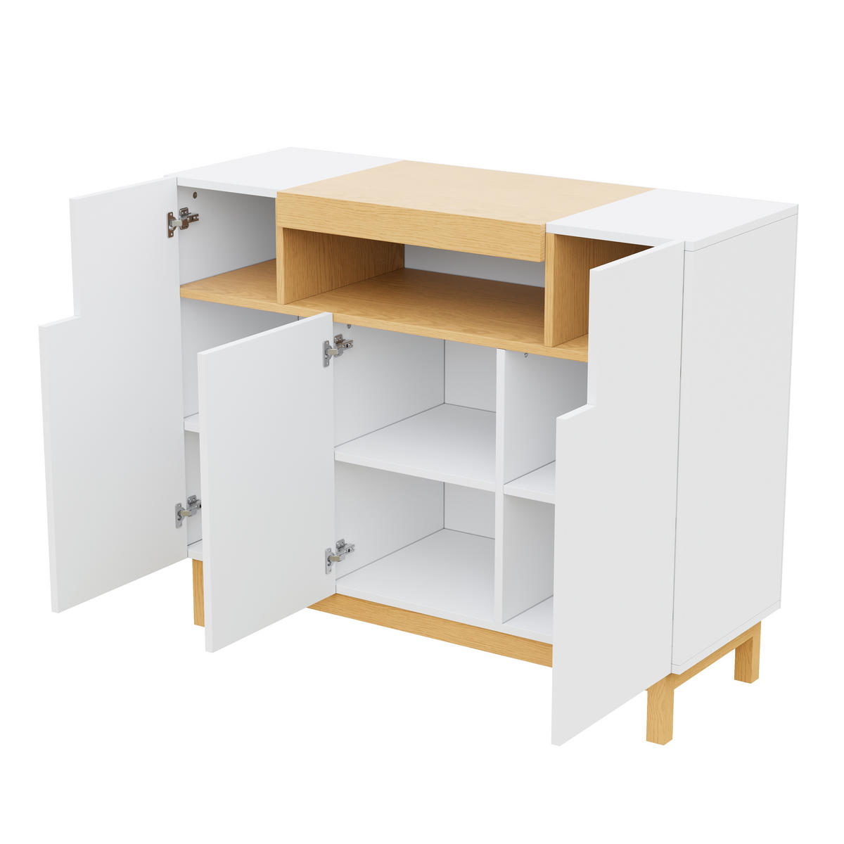 SIDEBOARD 3 Türen Wohn Esszimmer Multifunktional Stauraum - Weiß, Holzwerkstoff (42/96/120.5cm) - FLIEKS