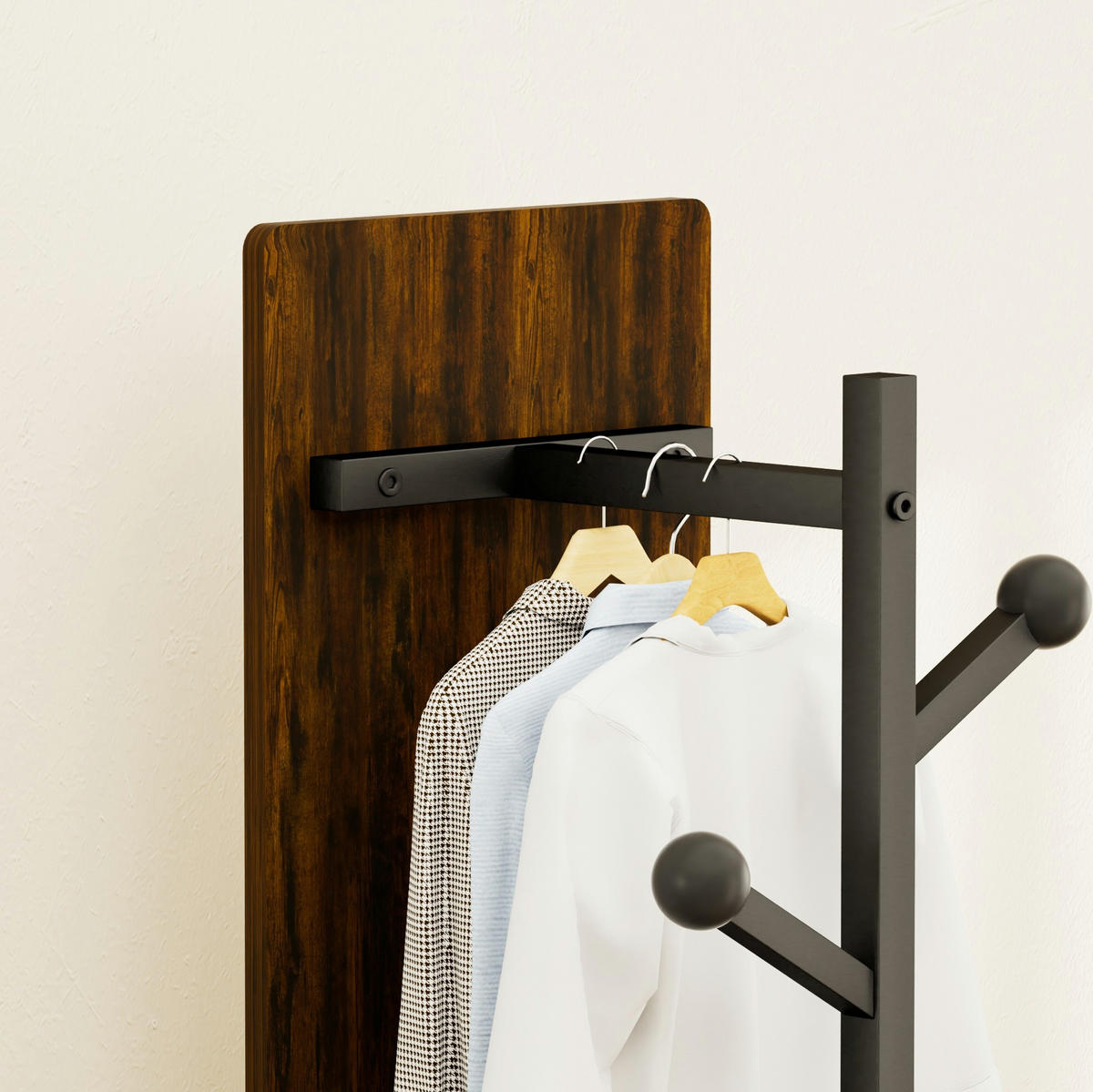 STANDGARDEROBE mit Spiegel 40/40/174 cm in Schwarz/Braun, drehbar - Schwarz, Holzwerkstoff (40/174/40cm) - BEAOK