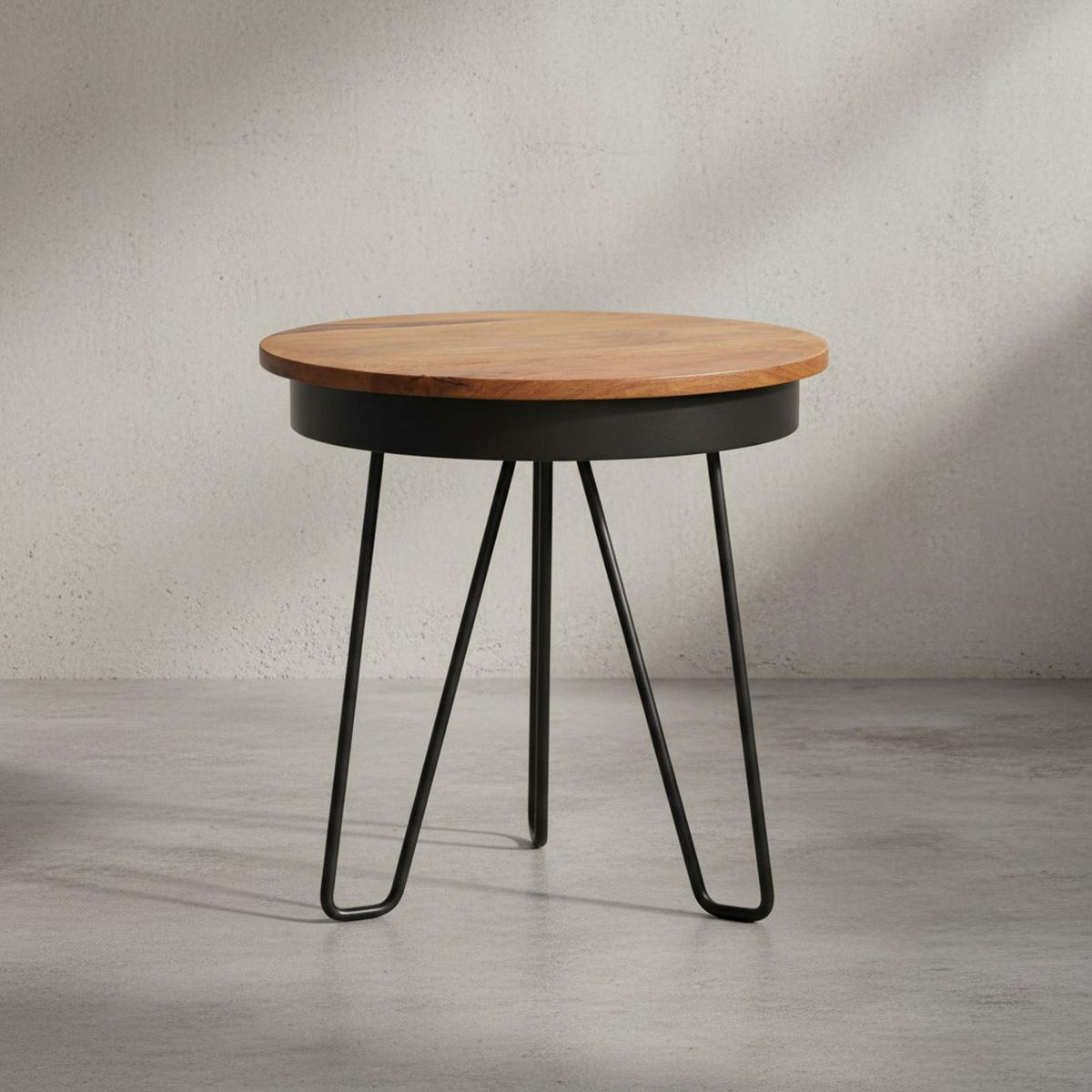 BEISTELLTISCH – Massivholz Metall stabil Industrial - Schwarz/Braun, Holz/Metall (43/43/45cm) - KADIMA DESIGN
