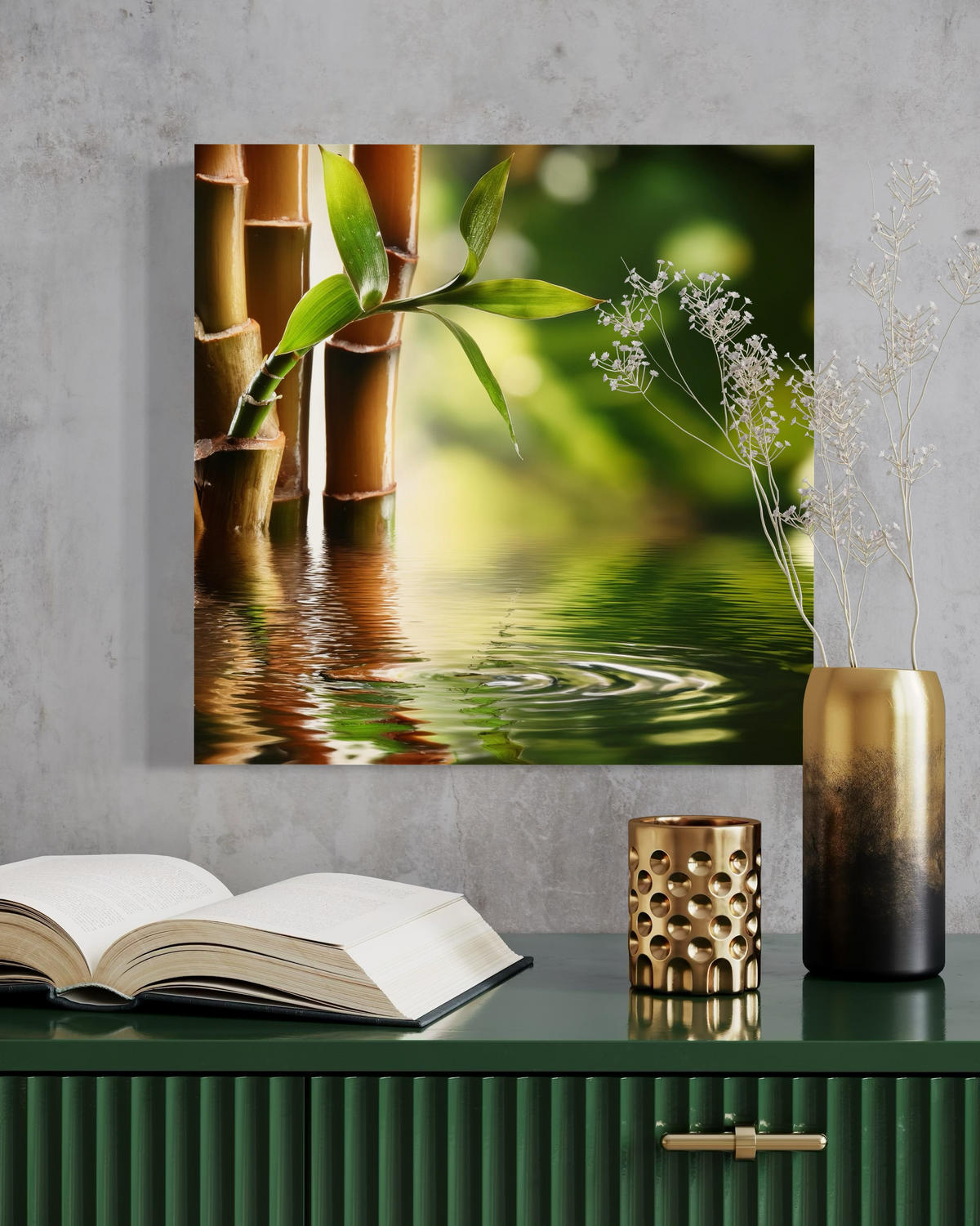 WANDBILD zen bambus - Grün, Textil (50/50cm) - Feeby