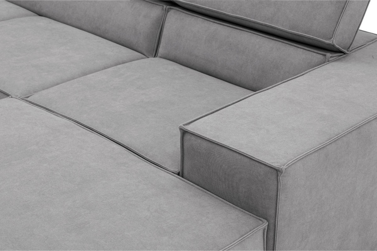ECKSOFA PURE U Links mit Schlaffunktion 127x270 Velours Hellgrau - Hellgrau/Schwarz, Holz/Textil (340/204cm) - Muffo