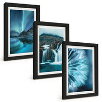 BILDER SET 3er Set - 20x30 cm Schwarzer Rahmen - Winterlandschaften mit Wasserfällen - Schwarz, Kunststoff (20/30cm) - TULUP