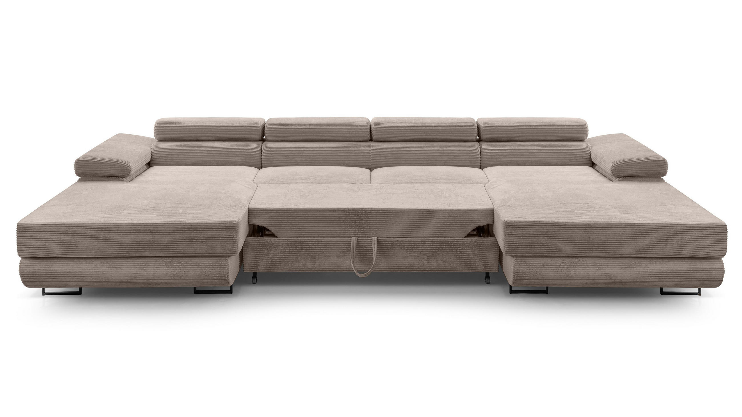 WOHNLANDSCHAFT Arborio Beige 352/202/90 cm mit Schlaffunktion - Beige/Schwarz, Textil/Metall (352/90/202cm) - AX Living