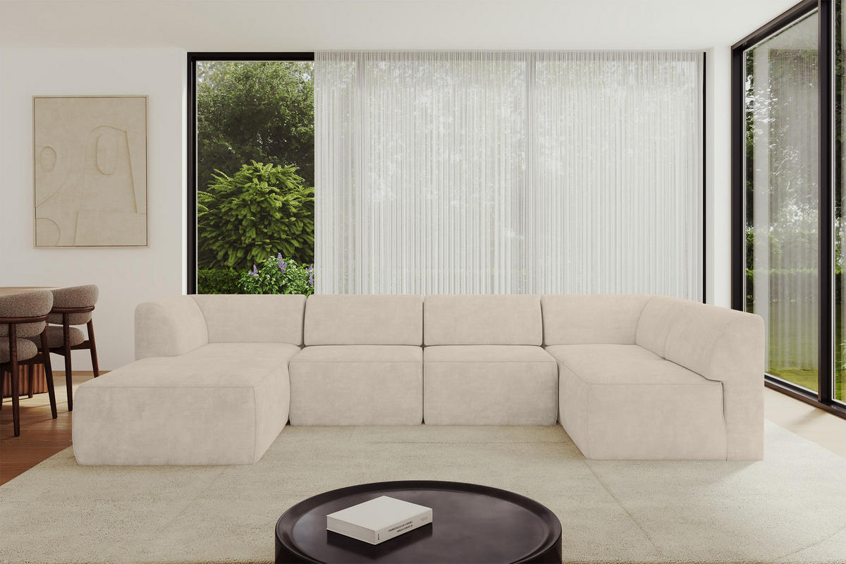 WOHNLANDSCHAFT Ottomane Links MOVO-L 345x180x78 cm Beige Velours - Mokka, Holzwerkstoff/Kunststoff (345/78/180cm) - ALTDECOR