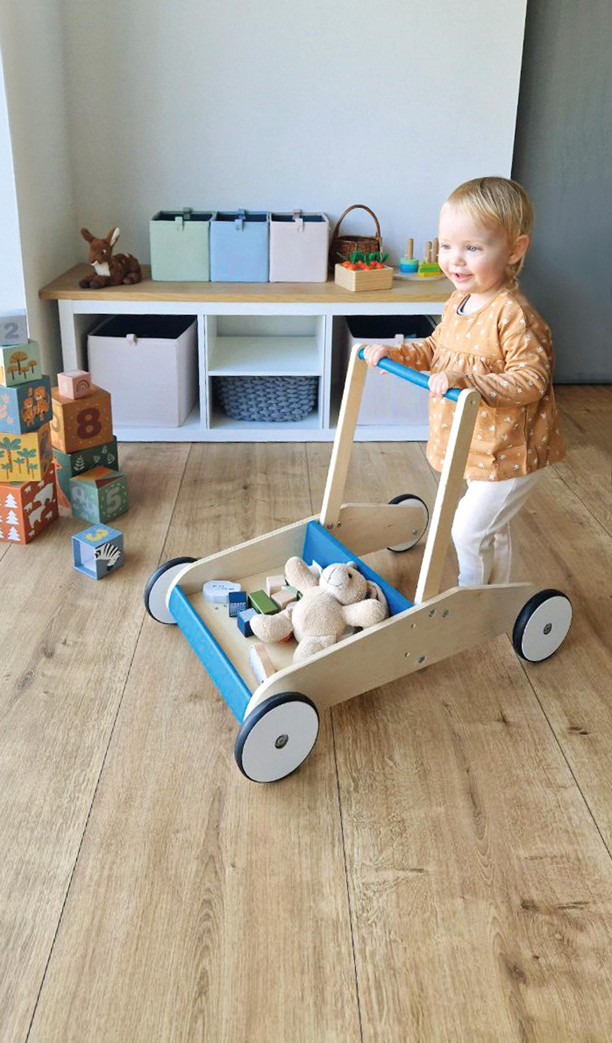LAUFLERNWAGEN PETROLBLAU - Naturfarben, Holz (40.5/45.5/62cm) - small foot