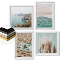 WANDBILDER 4er-Set - 50x50 cm & 40x60 cm Weißer Rahmen - Strandwellen Grashut - Weiß, Kunststoff (50/50cm) - ArtPrintCave