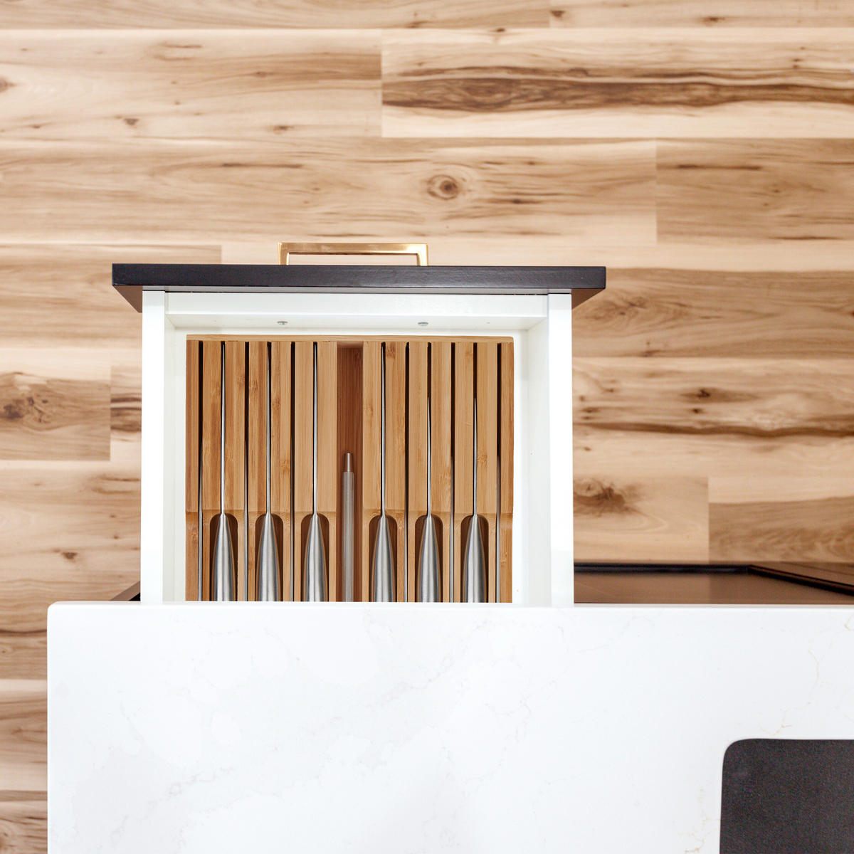 MESSERHALTER Schublade - Hellbraun, Holz (43/5/23cm) - Relaxdays