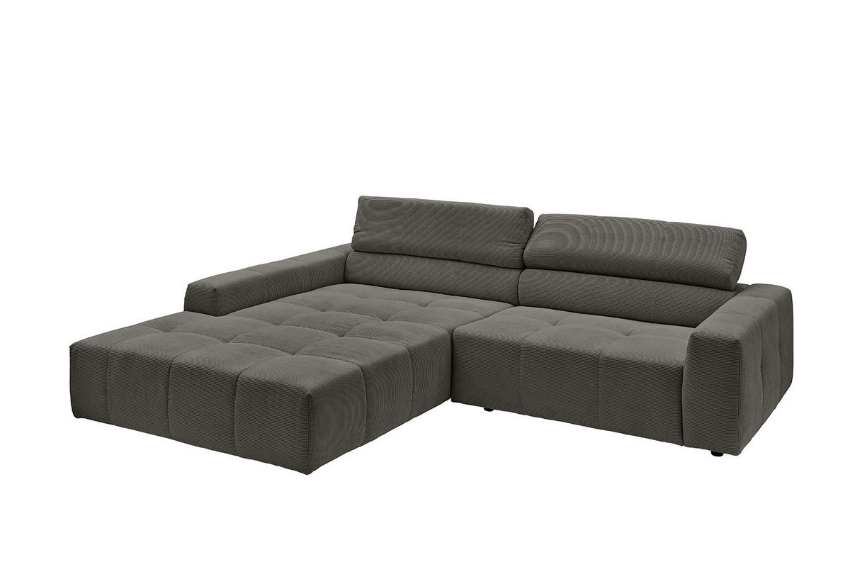 ECKSOFA MIT MOTORISCHEM SITZVORZUG RENO Anthrazit Cord - Anthrazit/Schwarz, Kunststoff/Textil (258/217cm) - KAWOLA