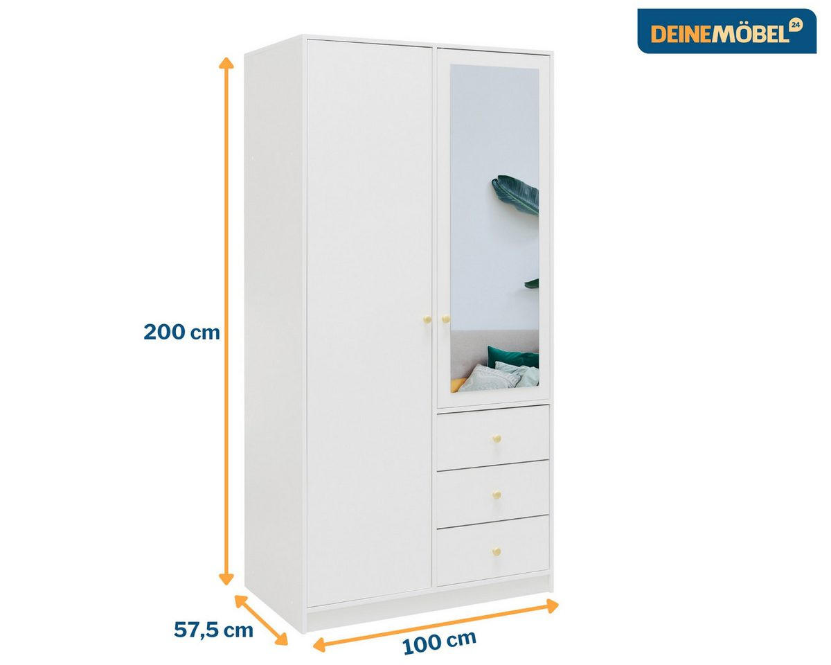 DREHTÜRENSCHRANK SEATTLE 100/200/58 cm in Weiß - Weiß, Holzwerkstoff (100/200/58cm) - Deine Möbel 24