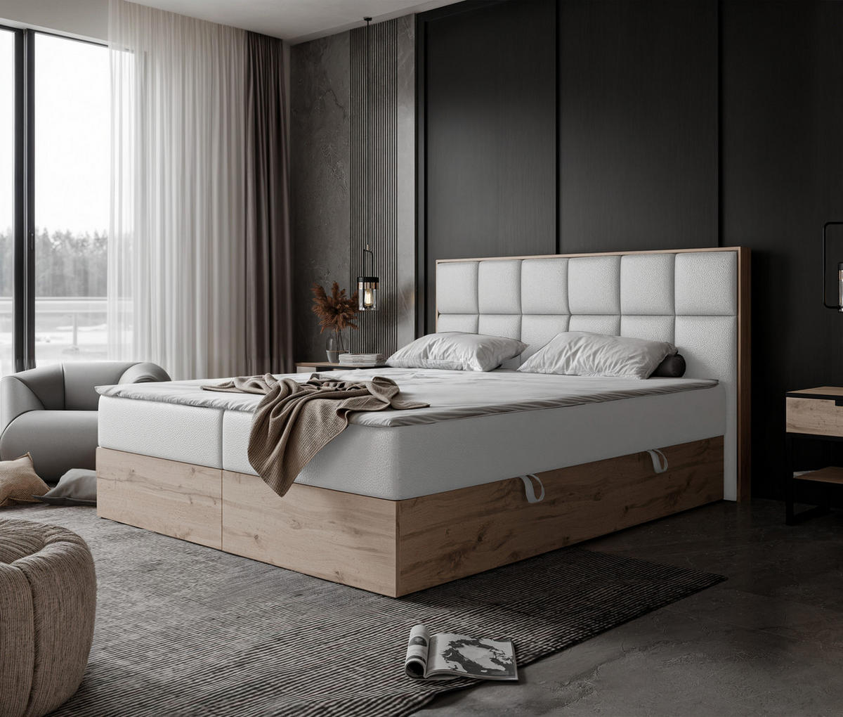 BOXBETT LAVIO II 160/200 cm, in Weiß, mit Matratze und Topper - Weiß, Holzwerkstoff/Textil (160/200cm) - Idohome