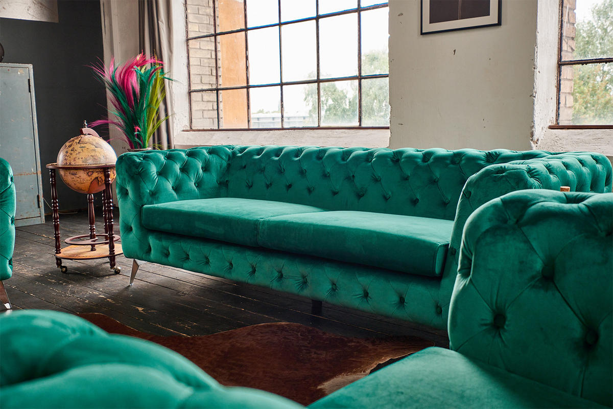 SOFA NARLA Grün Velvet - Silberfarben/Grün, Textil (219/68/84cm) - KAWOLA