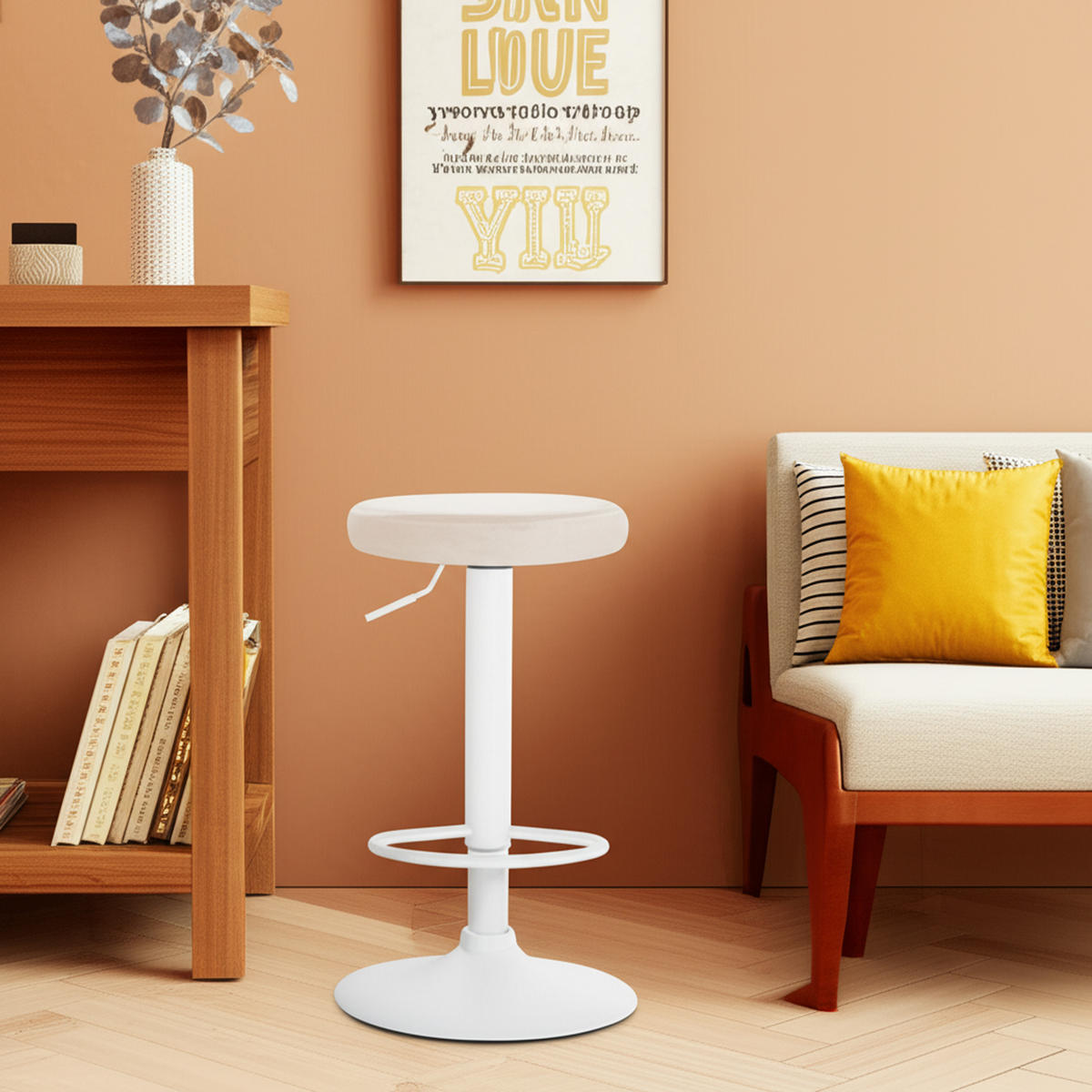BARHOCKER Pontius Samt weiß creme - Naturfarben/Weiß, Textil/Metall (38.5/81/38.5cm) - TPFLiving