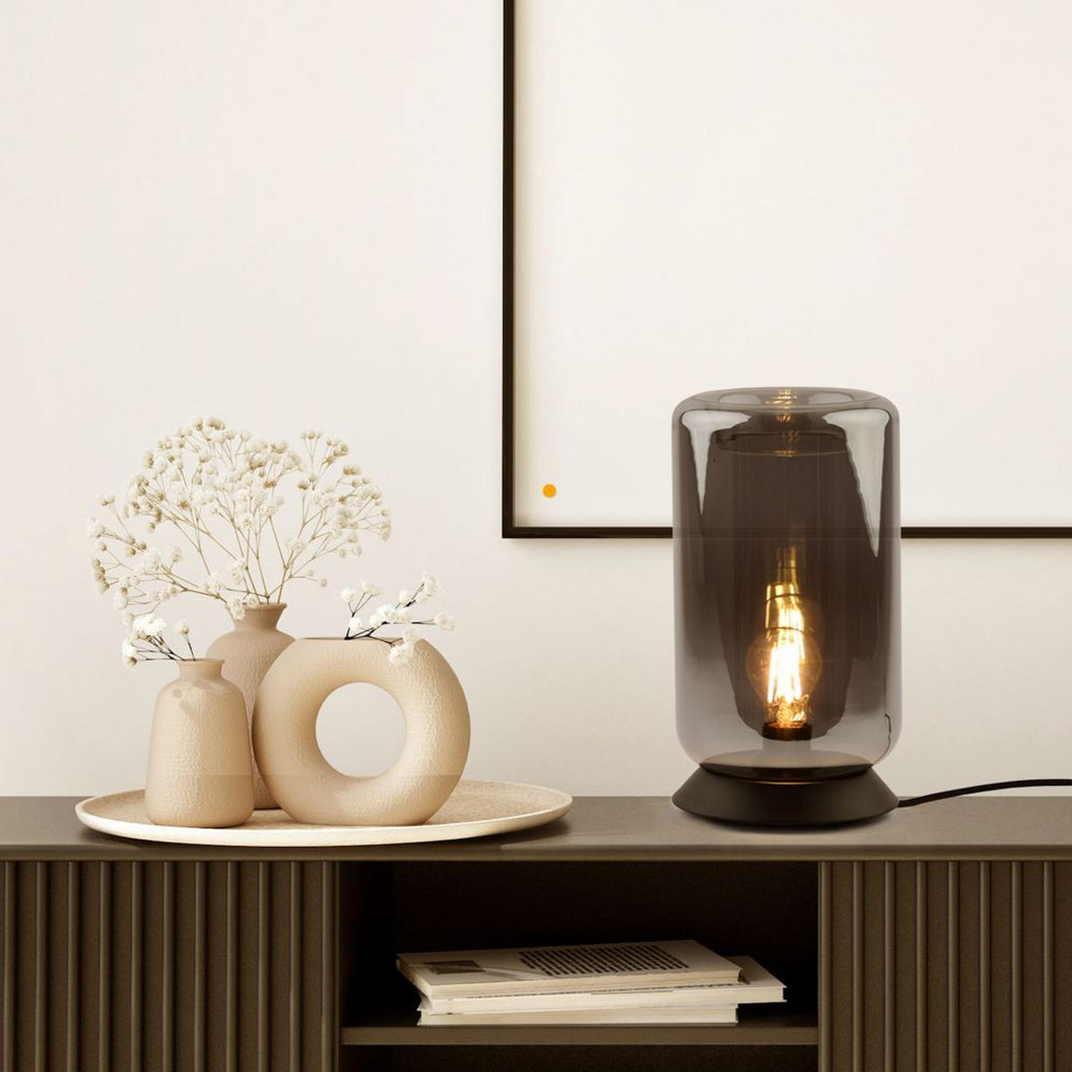 TISCHLAMPE Cruet Rauch Low (Flach) - Anthrazit, Glas (28/28/14cm) - s.luce