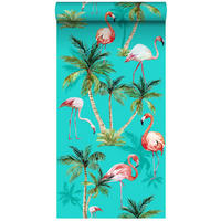 XXL-VLIESTAPETE Flamingos 50 x 900 cm - Türkis, Papier (50/900cm) - ESTAhome
