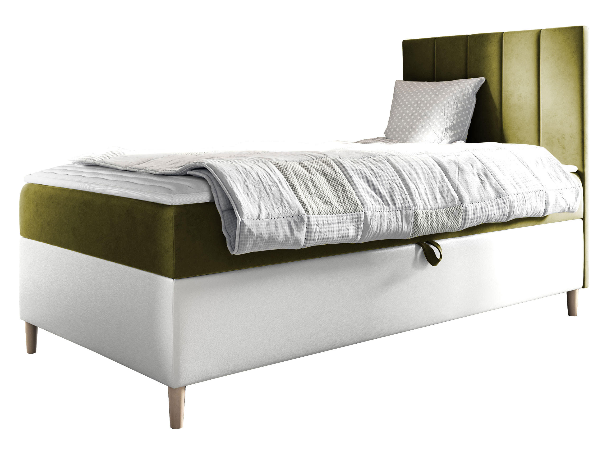 BOXBETT Maja Junior 1, Seite zum Öffnen des Bettkastens: Rechts - Weiß/Grün, Holz (90/200cm) - MIRJAN24