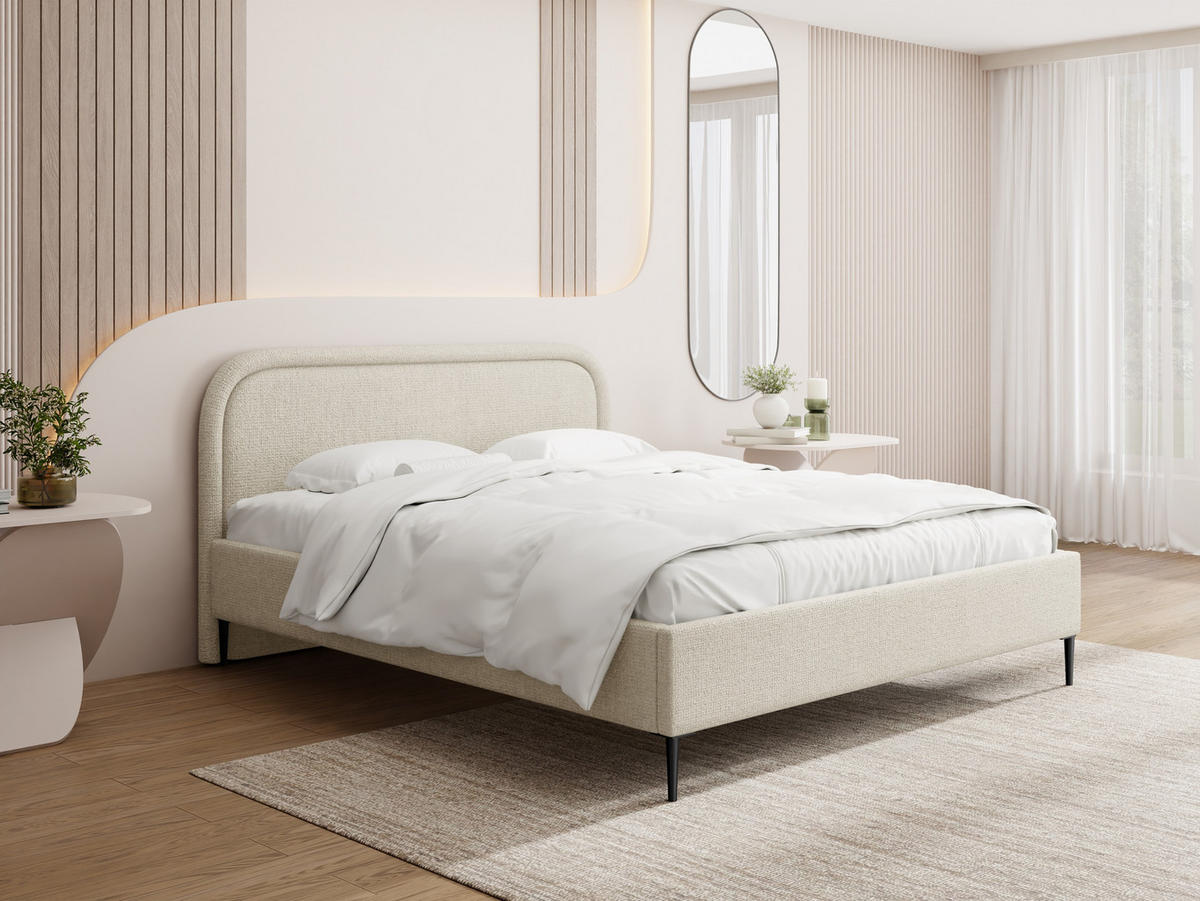 POLSTERBETT Jasmine Slim mit Bettkasten, Lattenrost & hohen Metallfüßen in Creme Chenille 140x200 cm - Birkefarben/Creme, Holz/Textil (140/200cm) - WFL GROUP