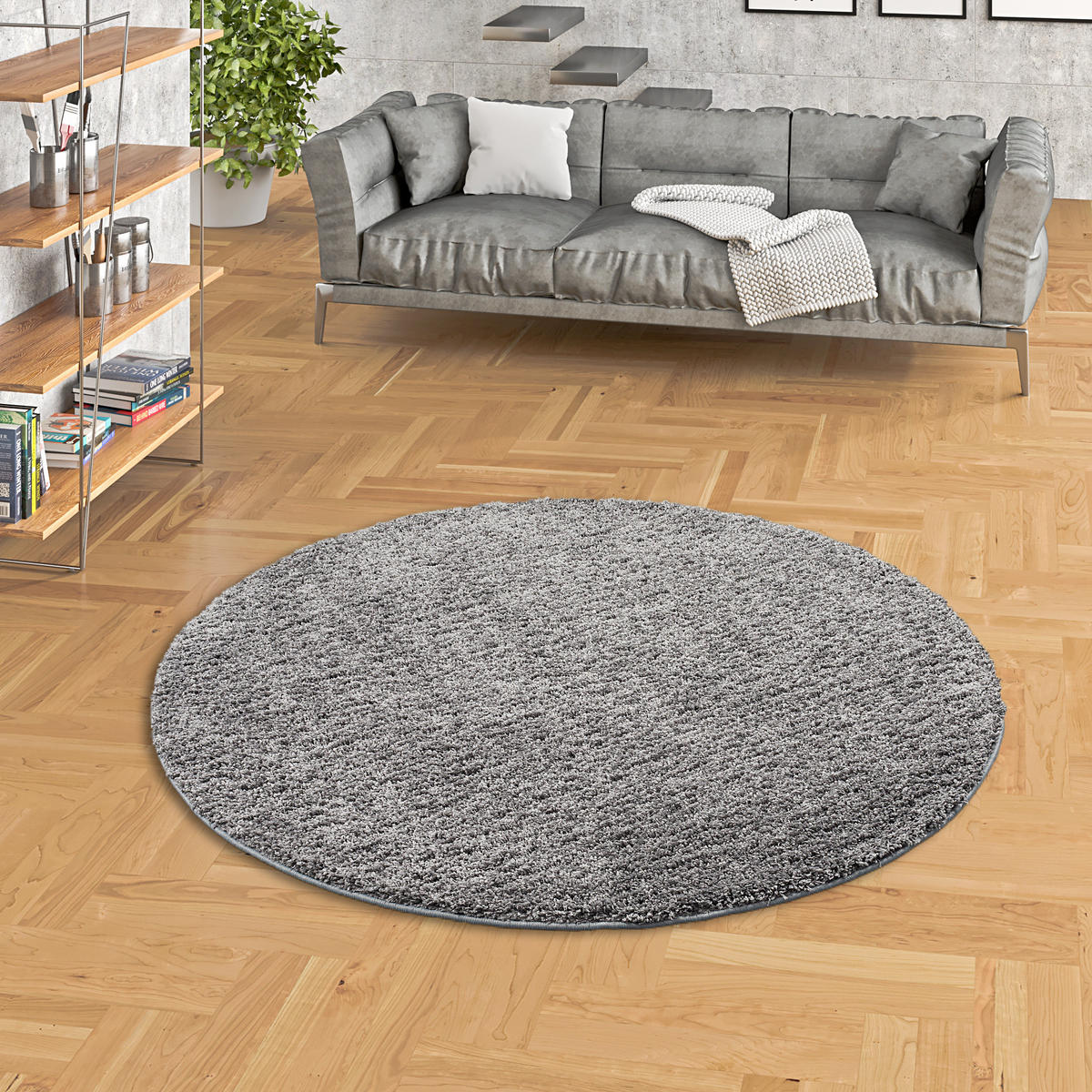 LUXUS HOCHFLOR LANGFLOR TEPPICH MILANO RUND - Grau, Textil (133/133cm) - Snapstyle