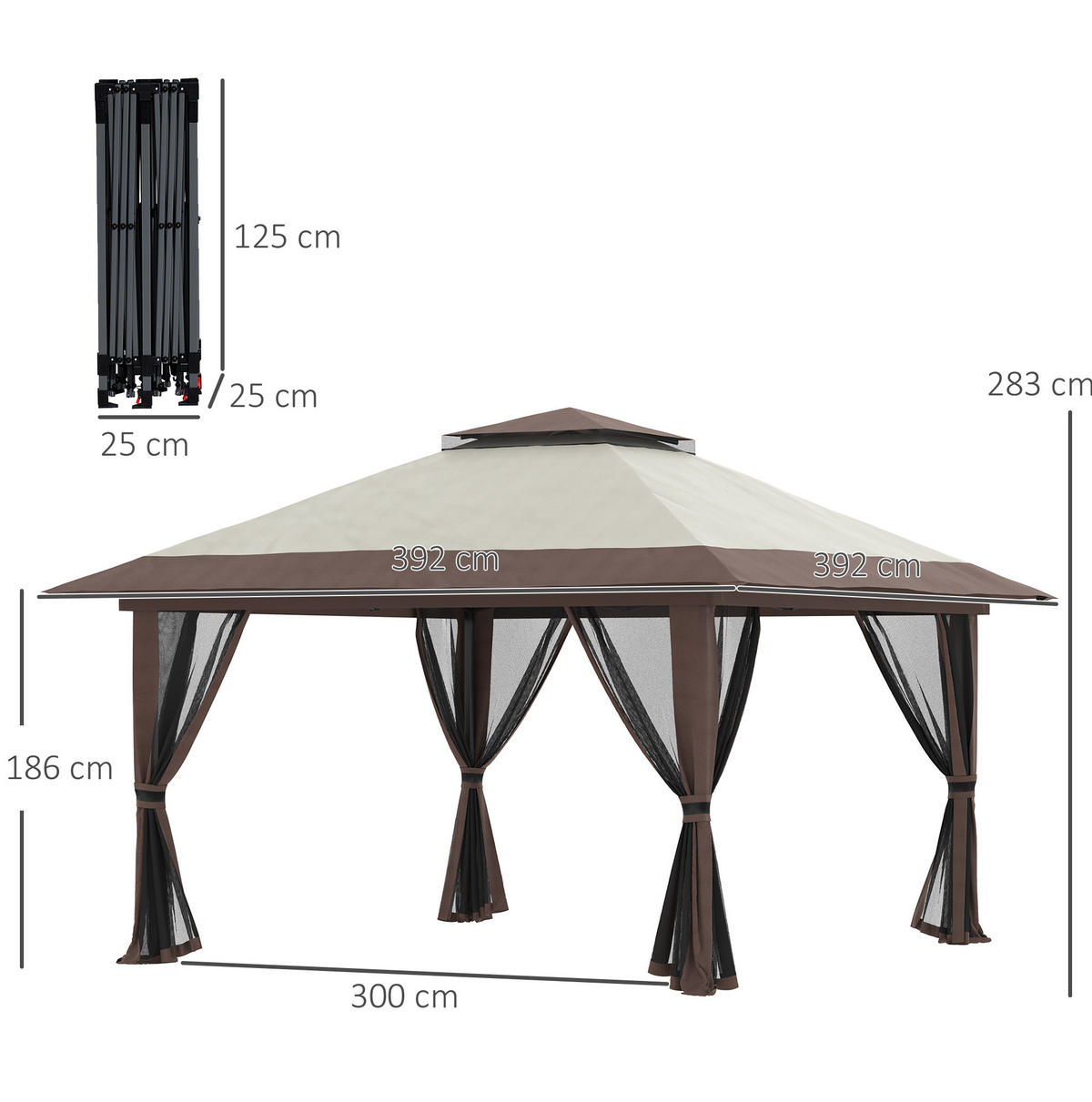 ZAHRADNÍ altán z polyesteru 392x392x283 cm béžový s nastavitelnou výškou - béžová, textil (392/283/392cm) - Modfu
