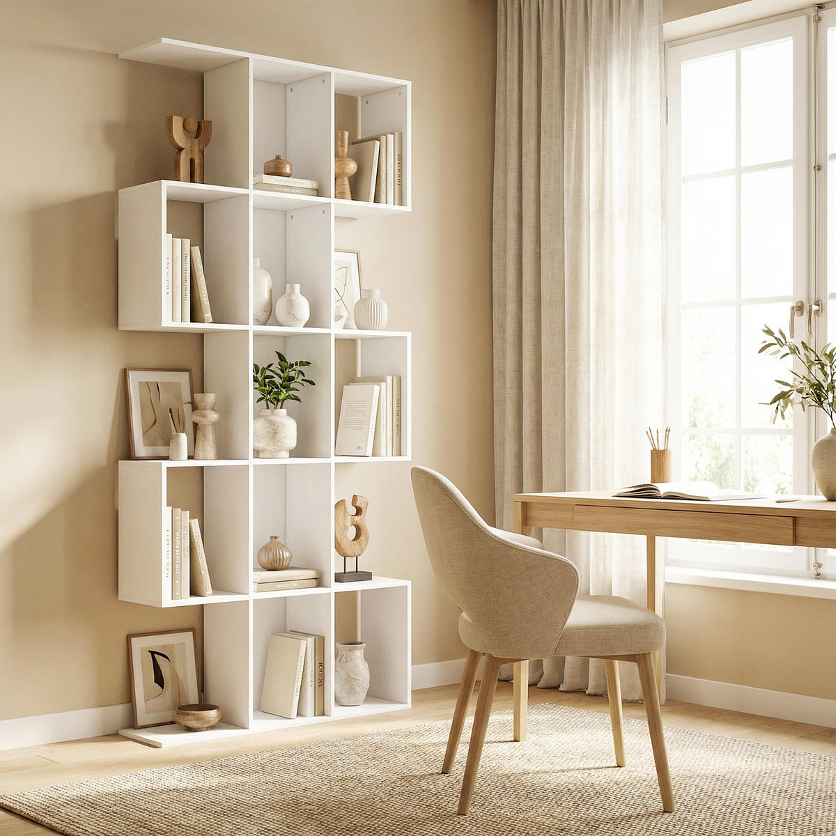 BÜCHERREGAL,5-STUFIG S-förmig 80x24x200cm,weiß - Weiß, Holzwerkstoff (80/200/24cm) - Vallsero