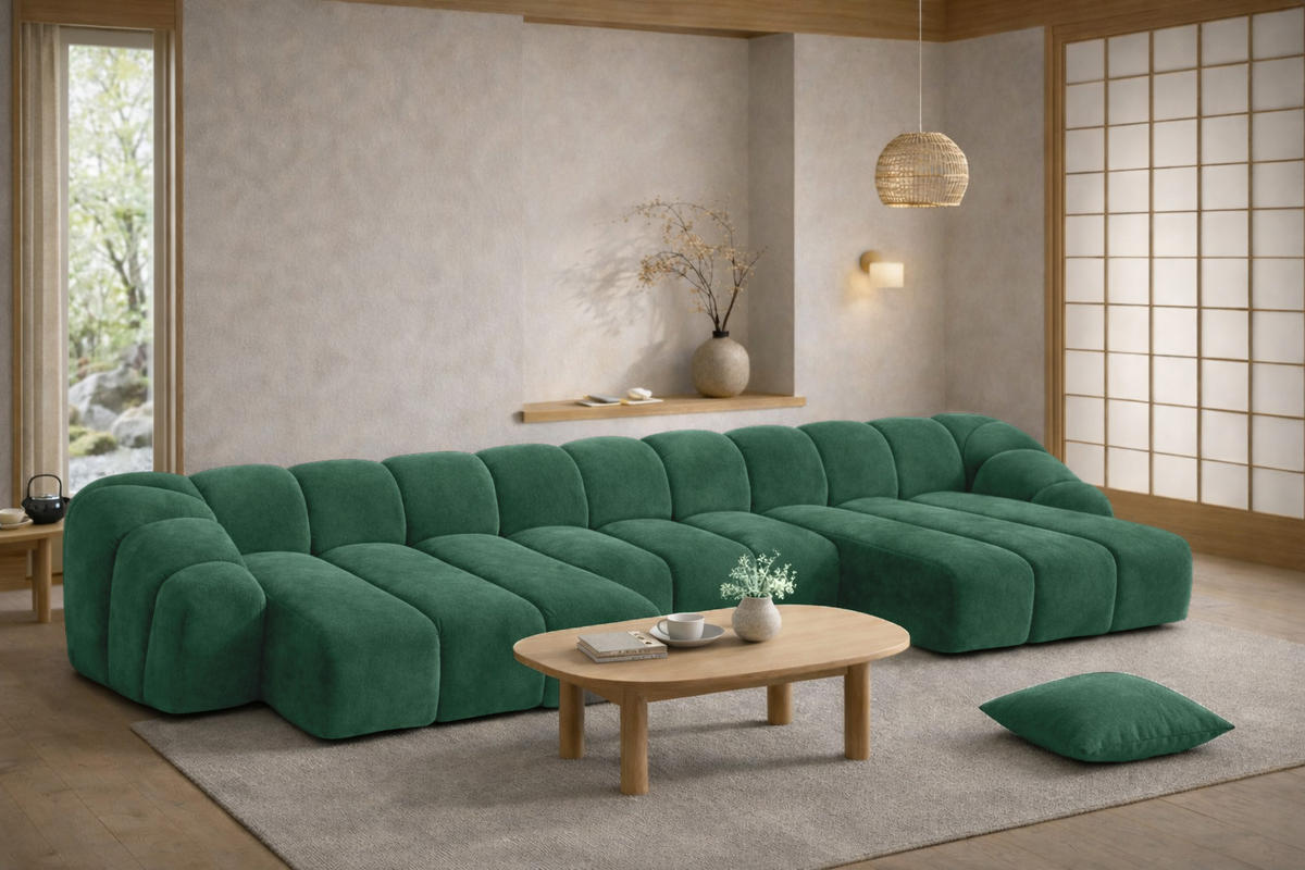 ECKSOFA Modulare U-Form, Veloursstoff Bluvel, Grün, CROISSANT U - Grün, Holz (413/72/190cm) - Kaiser Möbel