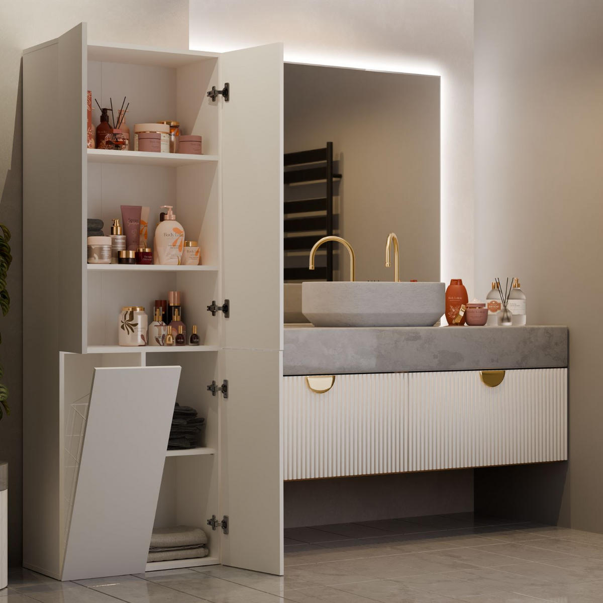HOCHSCHRANK Benni - Beige, Holzwerkstoff (60/174/30cm) - kommodly
