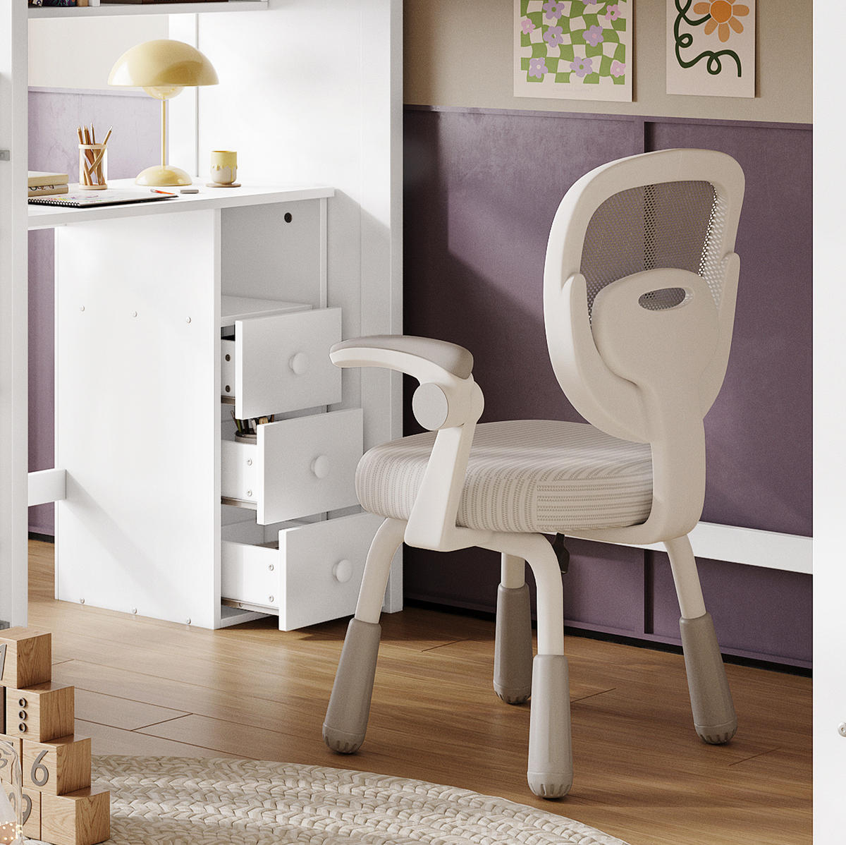 ETAGENBETT aus Kiefer und MDF 90x200 cm Weiß/Natur mit Schreibtisch, Stauraumtreppe und Regal - Weiß, Holzwerkstoff (90/200cm) - IVMEU