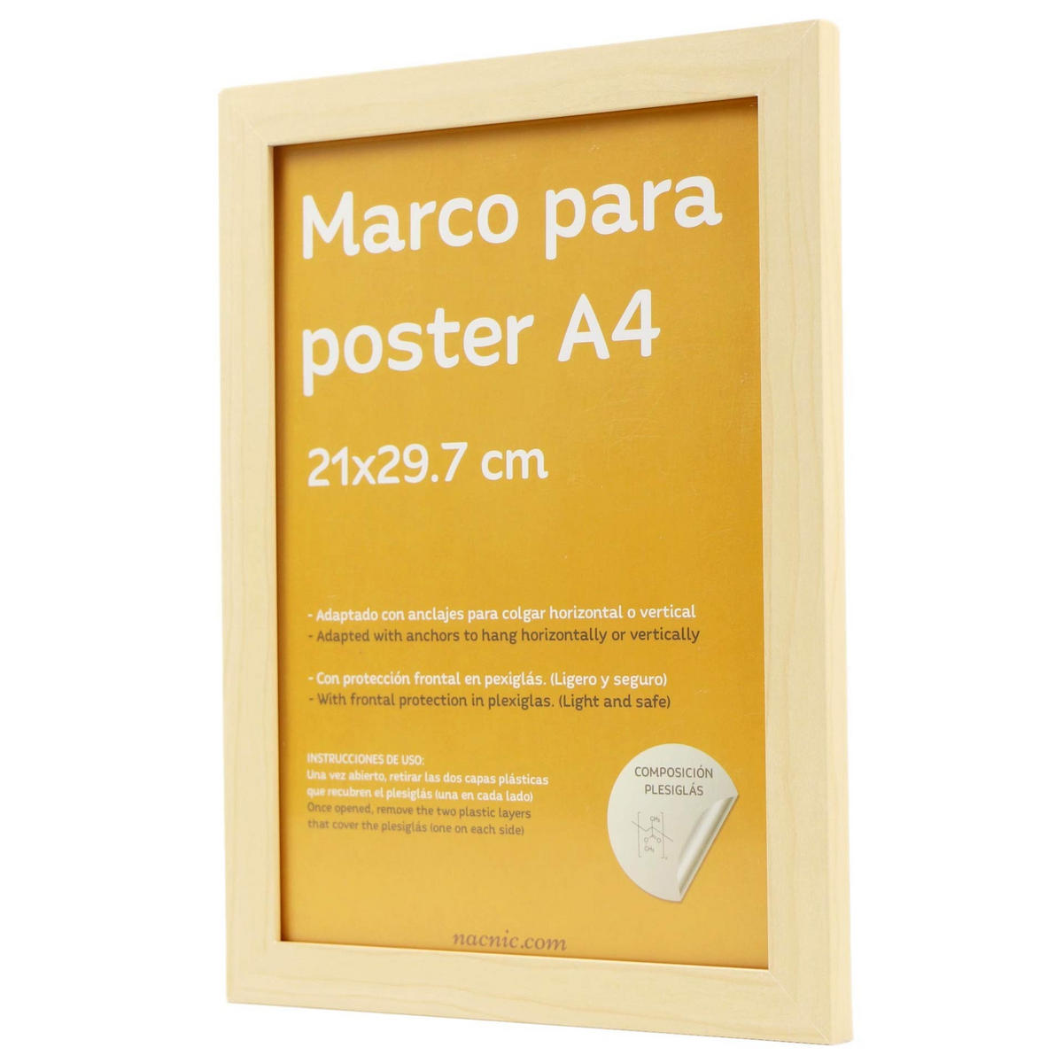 RAHMEN aus MDF und Acrylglas Schutz und Aussteller für Fotografien, Bilder, Poster, Gemälde, Dekoration für Haus Farbe Hellholz A4 - Beige, Holz (21/3/29.7cm) - Nacnic