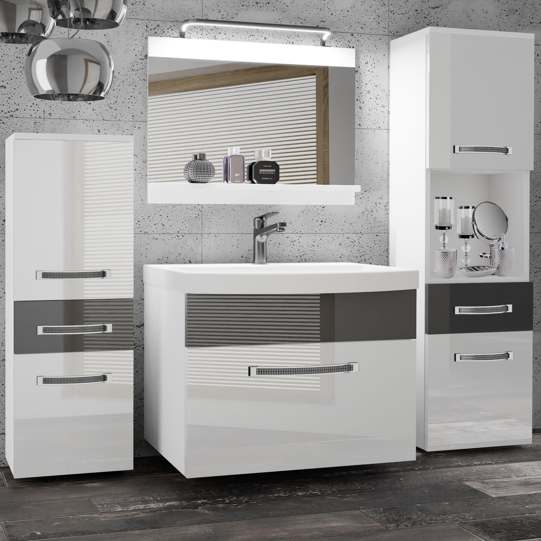BADMÖBEL Badezimmer Weiß Silber Glänzend - Silberfarben/Weiß, Holz (140/113/40cm) - B BELINI GROUP