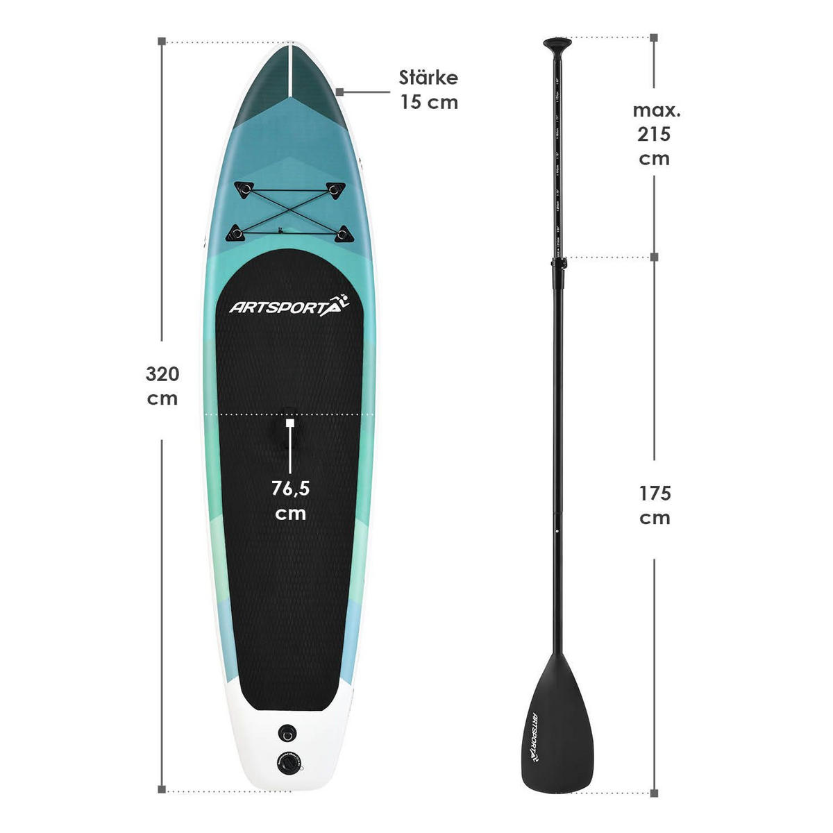 STAND UP Paddle Board Blue Wave aufblasbar mit Tasche & Zubehör - Grün, Kunststoff (320/76.5/15cm) - Artsport