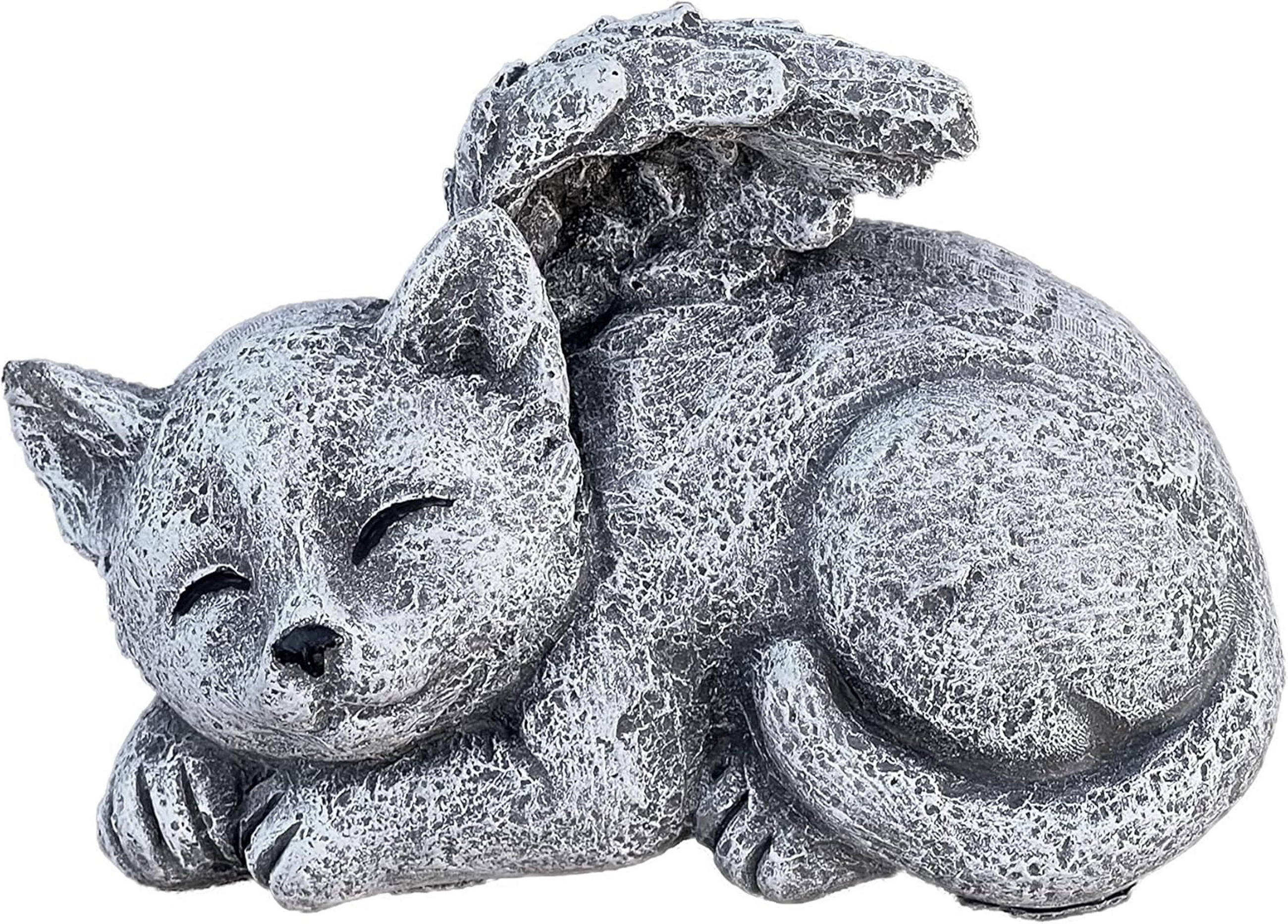 STEINFIGUR Katze mit Engelsflügeln frostfest winterfest Steinguss - Grau, Stein (14/9/10cm) - stoneandstyle