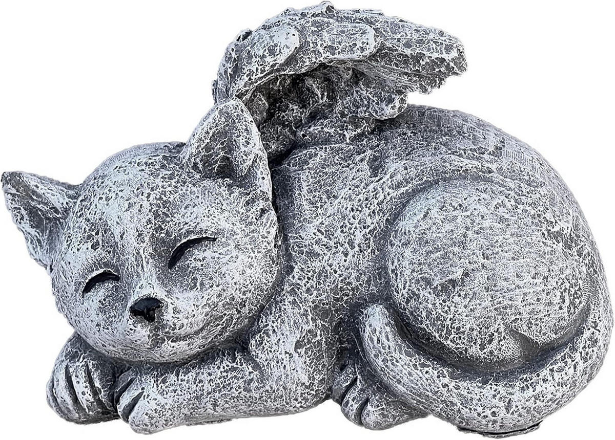 STEINFIGUR Katze mit Engelsflügeln frostfest winterfest Steinguss - Grau, Stein (14/9/10cm) - stoneandstyle