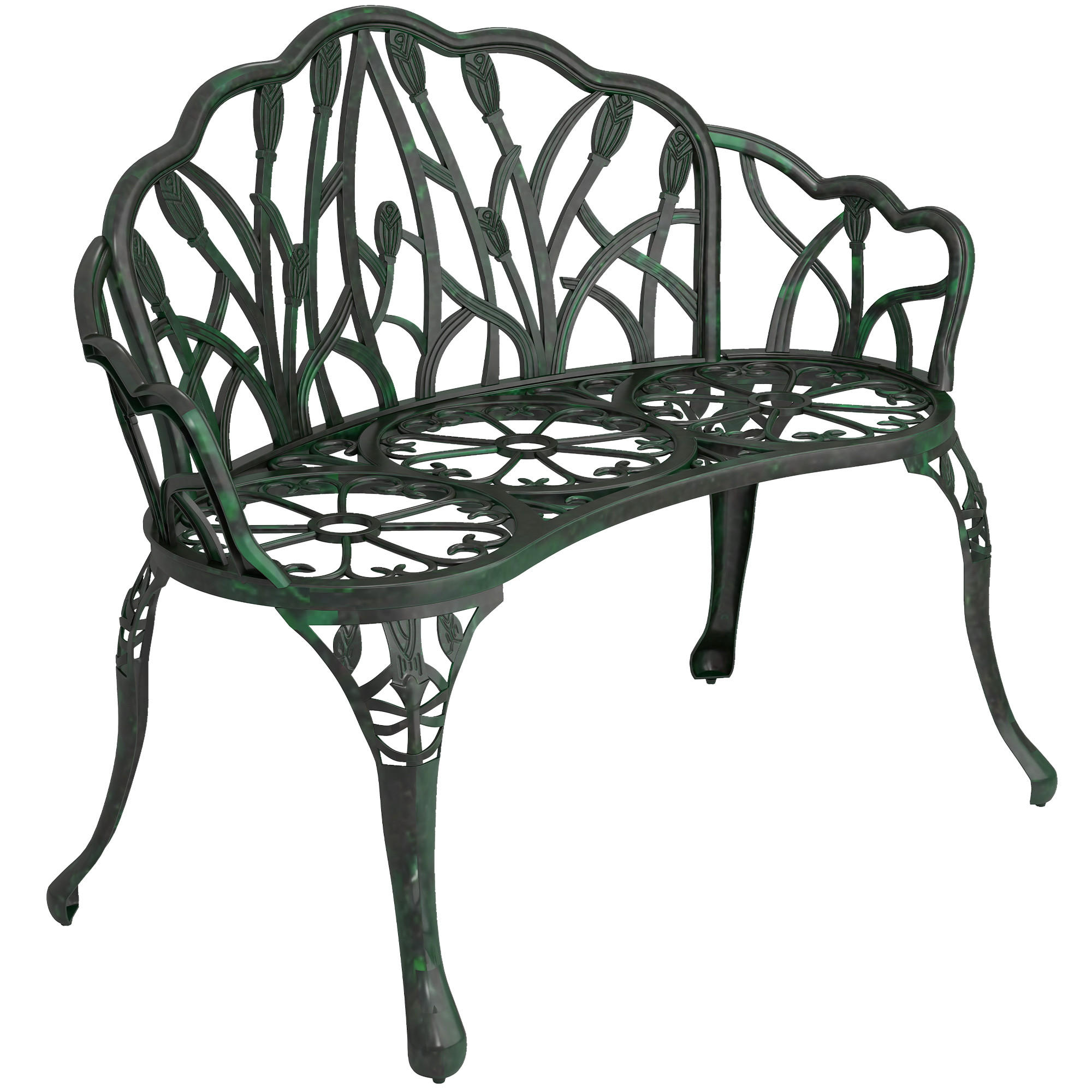 GARTENBANK DE-17786 2-Sitzer mit Tulpenmotiv Antikgrün - Grün, Metall (99/78/57cm) - ComfortXL