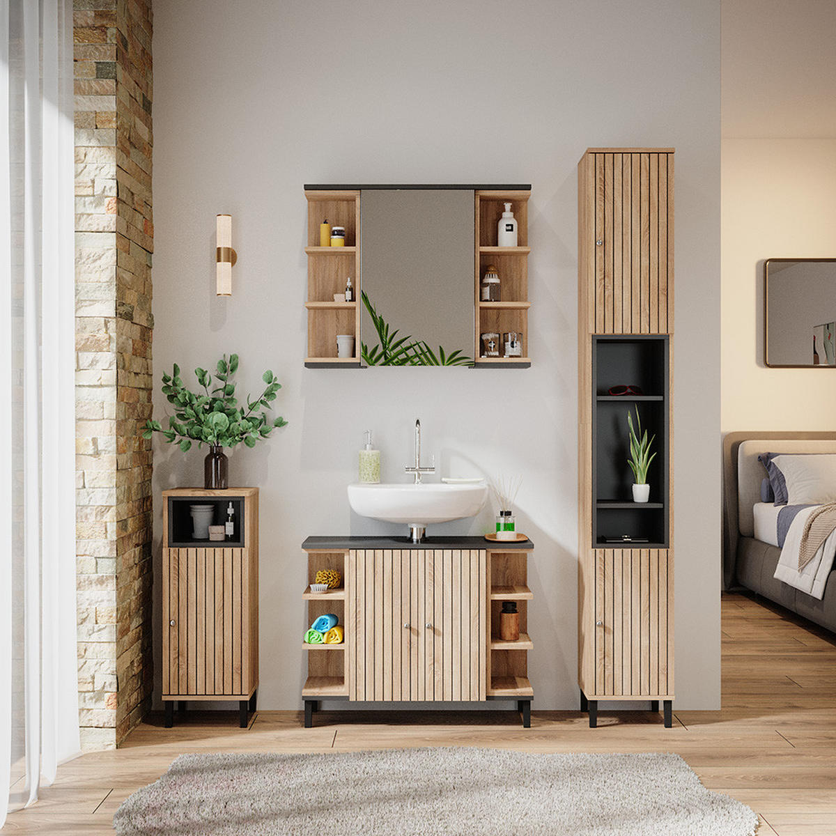 MIDISCHRANK Aquis Sonoma 30 x 86.8 cm mit Tür und offenem Fach - Braun/Sonoma Eiche, Holzwerkstoff (30/81.8/30cm) - Vicco