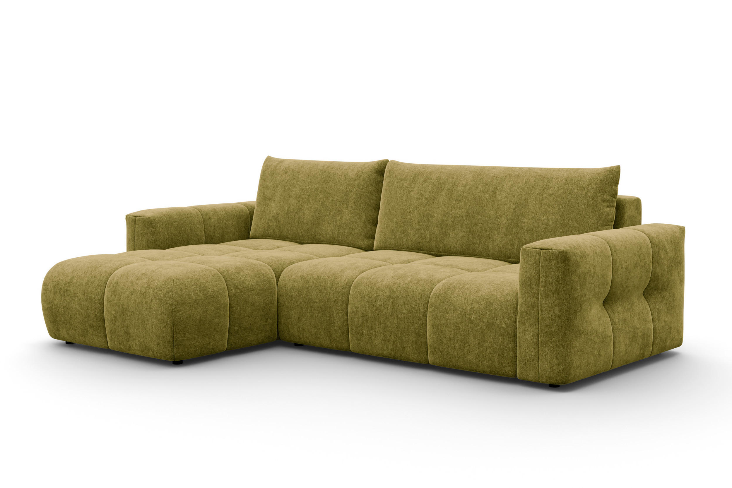ECKSOFA VERONA 4-Sitzer links, Khaki - Schwarz/Grün, Holz/Textil (266/173cm) - Courtois Laville