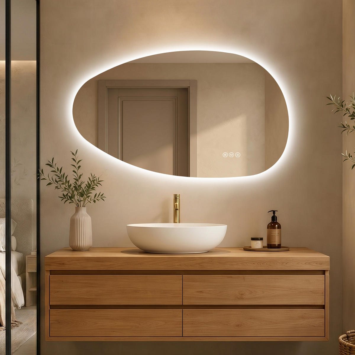 BADEZIMMERSPIEGEL mit Beleuchtung 50/85 cm asymmetrisch LED dimmbar mit Antibeschlag - Transparent, Glas (50/85/2.5cm) - S'AFIELINA