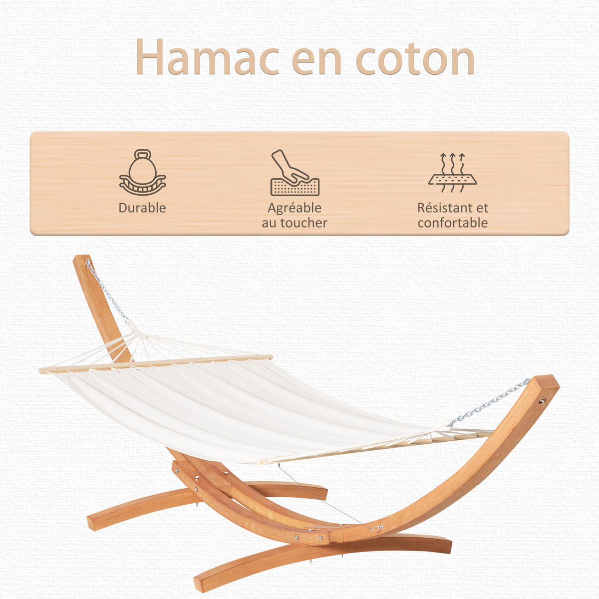 HÄNGEMATTE mit Gestell DE-13580 mit Holzgestell Creme & Braun - Weiß, Holz (120/102/392cm) - ComfortXL