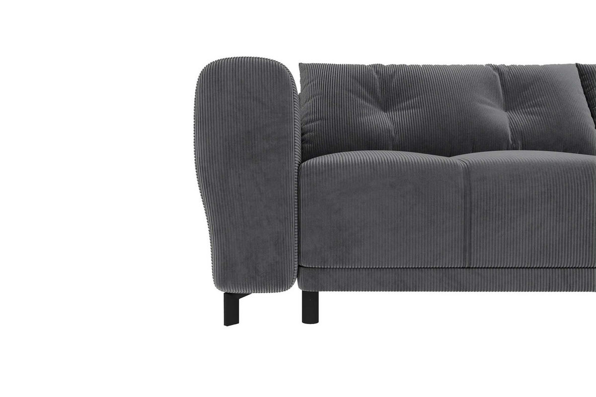 ECKSOFA Massimo Cordstoff Graphitfarben inkl. Schlaffunktion Rechts - Schwarz/Graphitfarben, Textil/Metall (246/177cm) - 99rooms