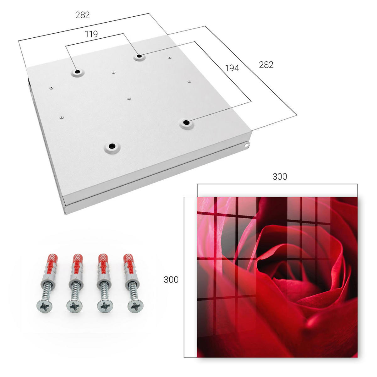 SCHLÜSSELBOX Weiß 30x30 cm – Türöffnung nach rechts - Rose (Nahaufnahme) - Rot, Metall (30/30/5cm) - TULUP