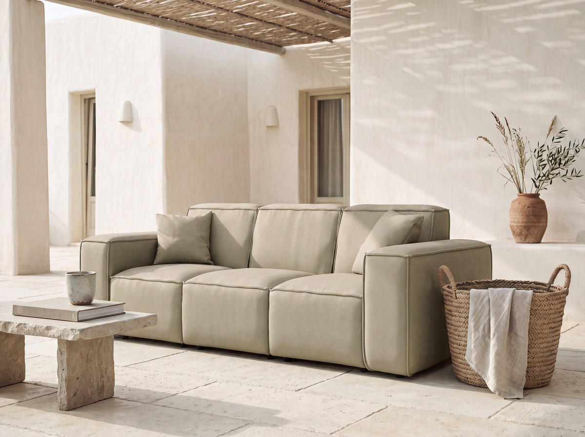 GARTENSOFA Lorento Outdoor 3-Sitzer, Taupe Beige Kunstleder 251/73/92 cm - Taupe/Beige, Textil (251/73/92cm) - WFL GROUP
