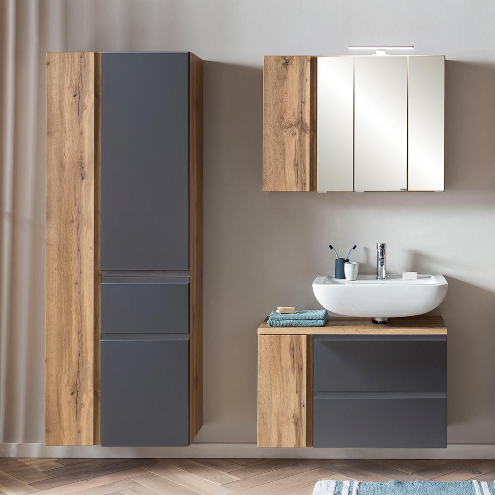 BADMÖBEL-SET 3-TLG. Vasto-03 - Grau, Holzwerkstoff (165/200/35cm) - Lomado