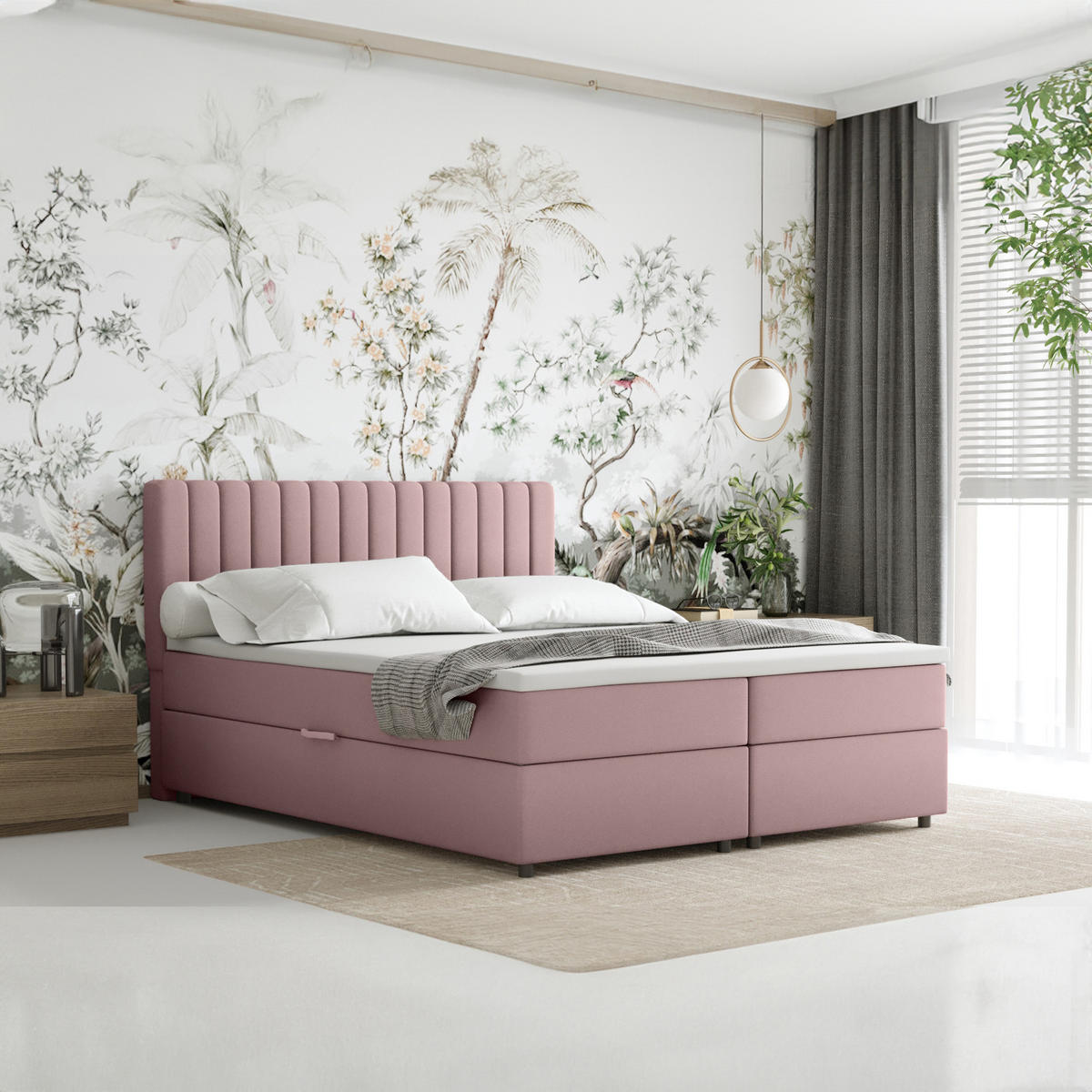 BOXBETT Everest rosa 160 x 200 cm Doppelbett mit hochwertiger Bonell-Matratze und Topper - Rosa, Holz (160/200cm) - Panda Möbel