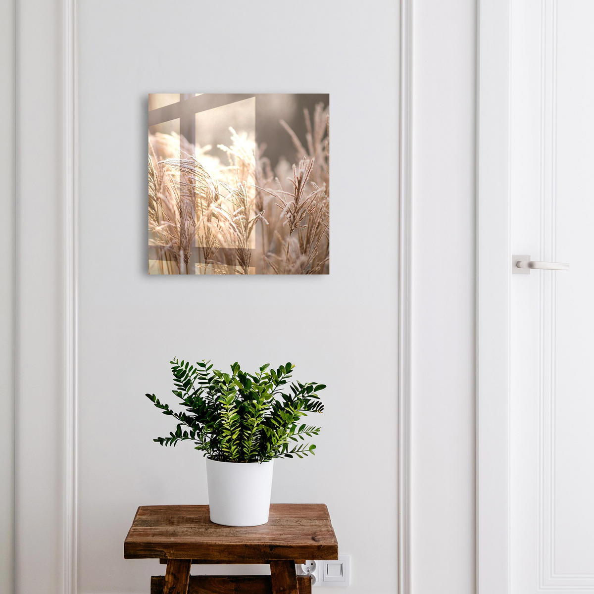 SCHLÜSSELBOX Weiß 30x30 cm – Türöffnung nach rechts - Gefrorenes Gras - Beige, Metall (30/30/5cm) - TULUP