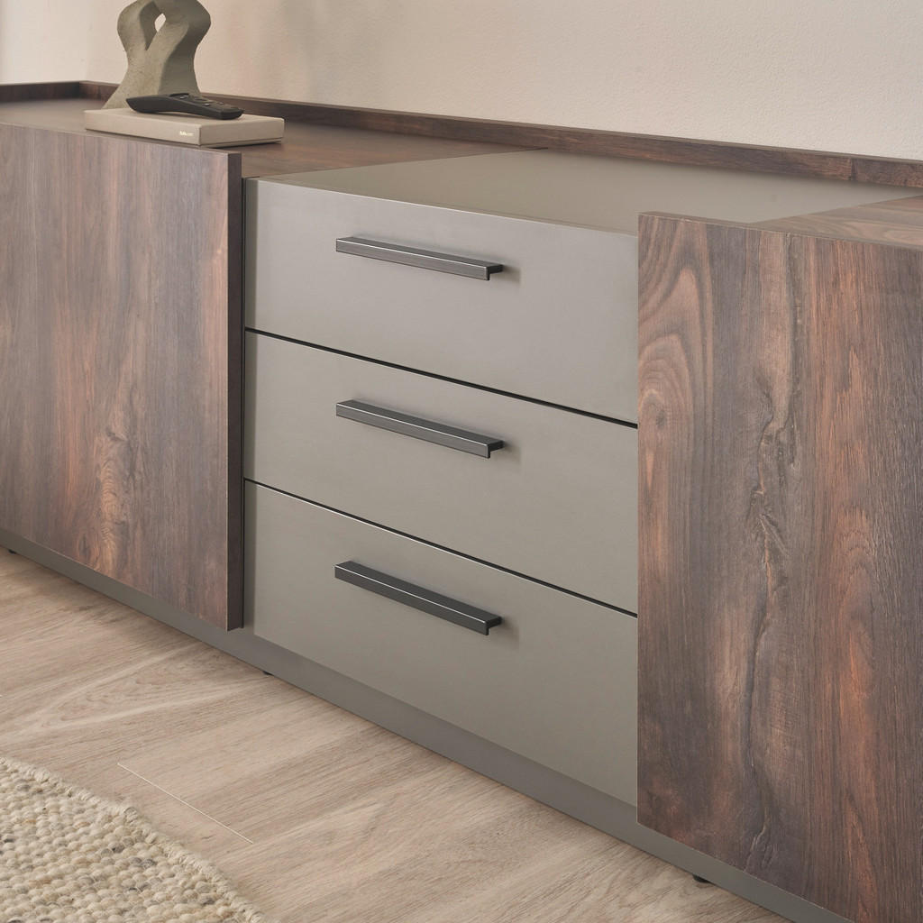 Thumbnail - Furn.Design Wohnwand, Eiche, Grau, Metall, Nachbildung,Eiche, 316x180x45 cm, Wohnzimmer, Wohnwände, Anbauwände