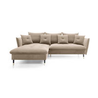 ECKSOFA GLAM mit Schlaffunktion, Ottomane & goldenen Füßen – Samtsofa im Glamour-Stil mit Zierkissen, 258x167x91cm, Linke, BEIGE - Beige, Holz/Textil (167/258cm) - DomoHome