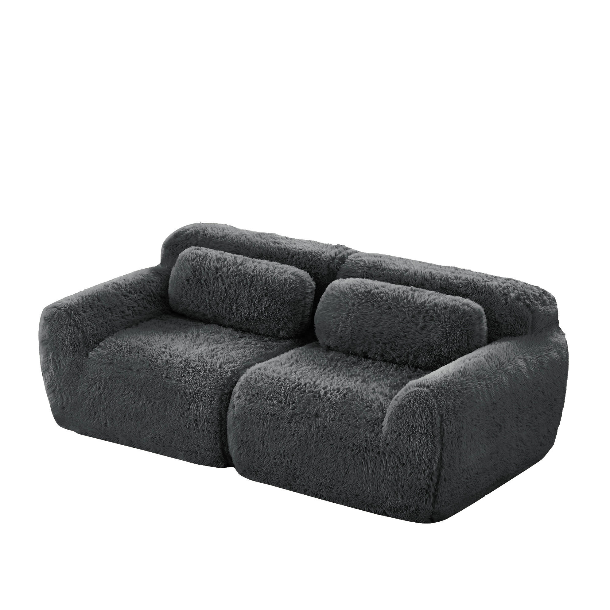 2-SITZER Sofa aus Plüsch mit modularem rahmenlosem Design Grau - Grau, Textil (104/73/204cm) - Modenvie