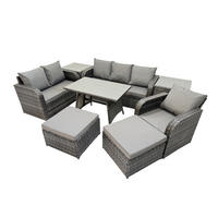 GARTENMÖBEL SET Polyrattan Dunkelgrau 8-Sitzer - Dunkelgrau/Grau, Glas/Kunststoff - Fimous
