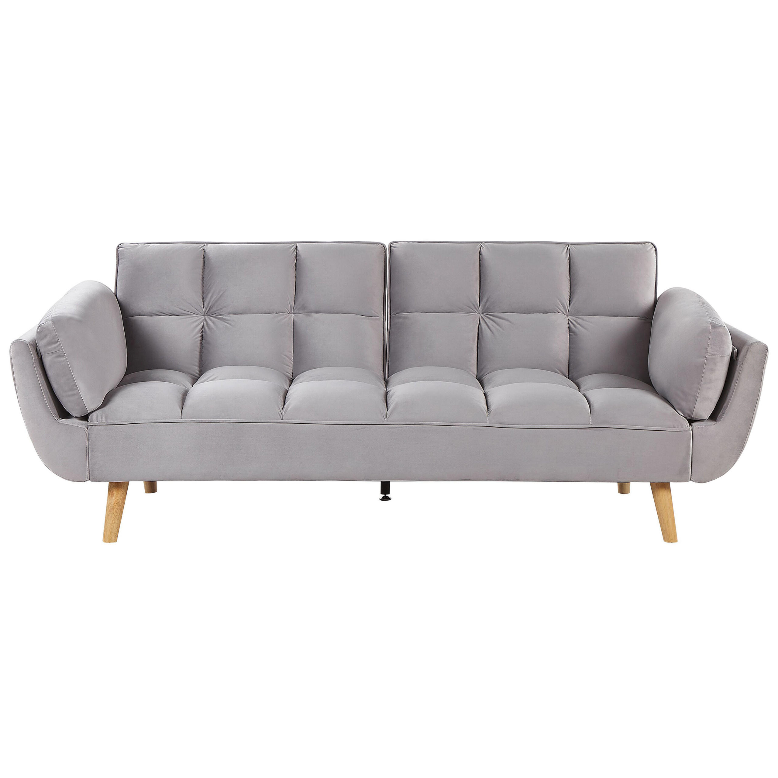 3-SITZER-SCHLAFSOFA Samtstoff Hellgrau Asby - Hellgrau, Textil (218/82/83cm) - Beliani