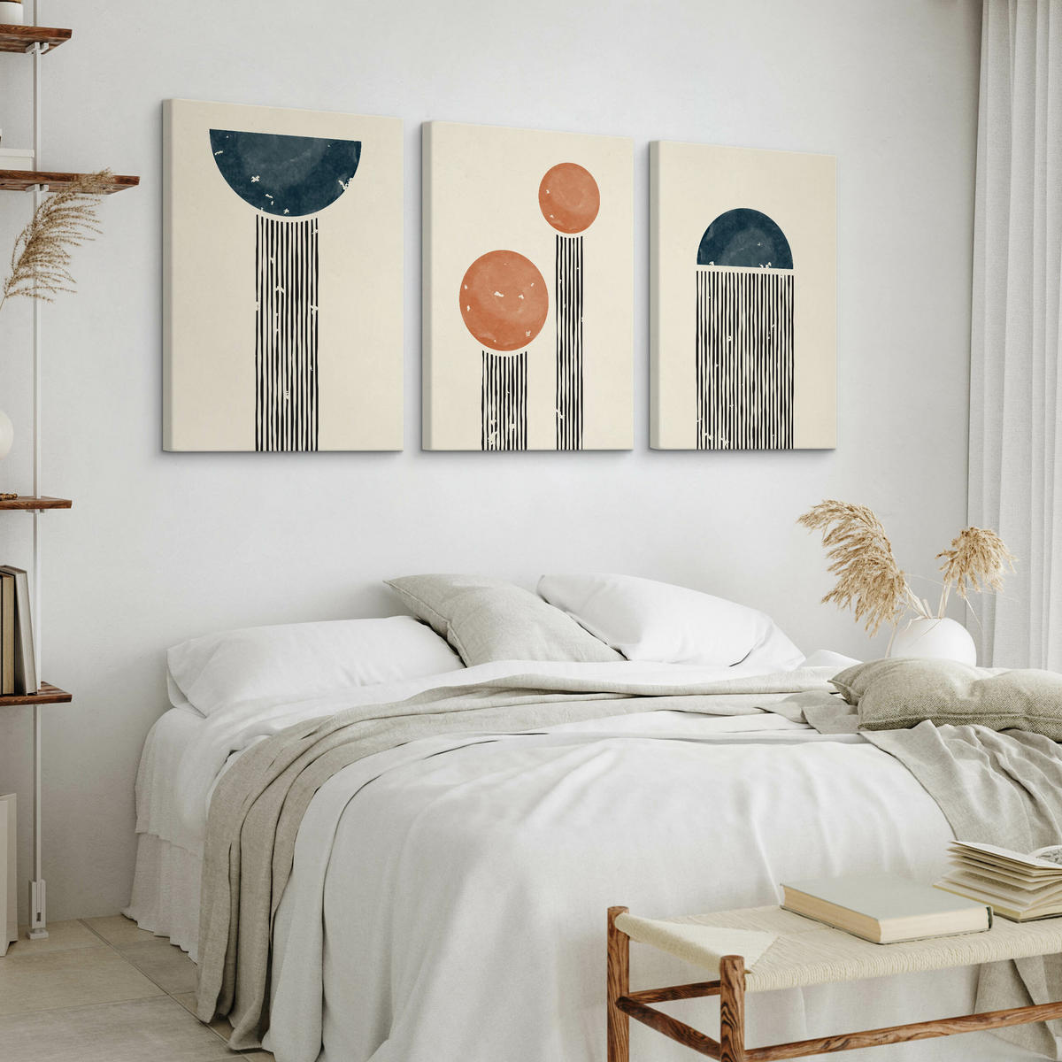 LEINWANDBILDER 3-er Set Boho Muster - Türkis/Blau, Textil (90/40cm) - Muralo