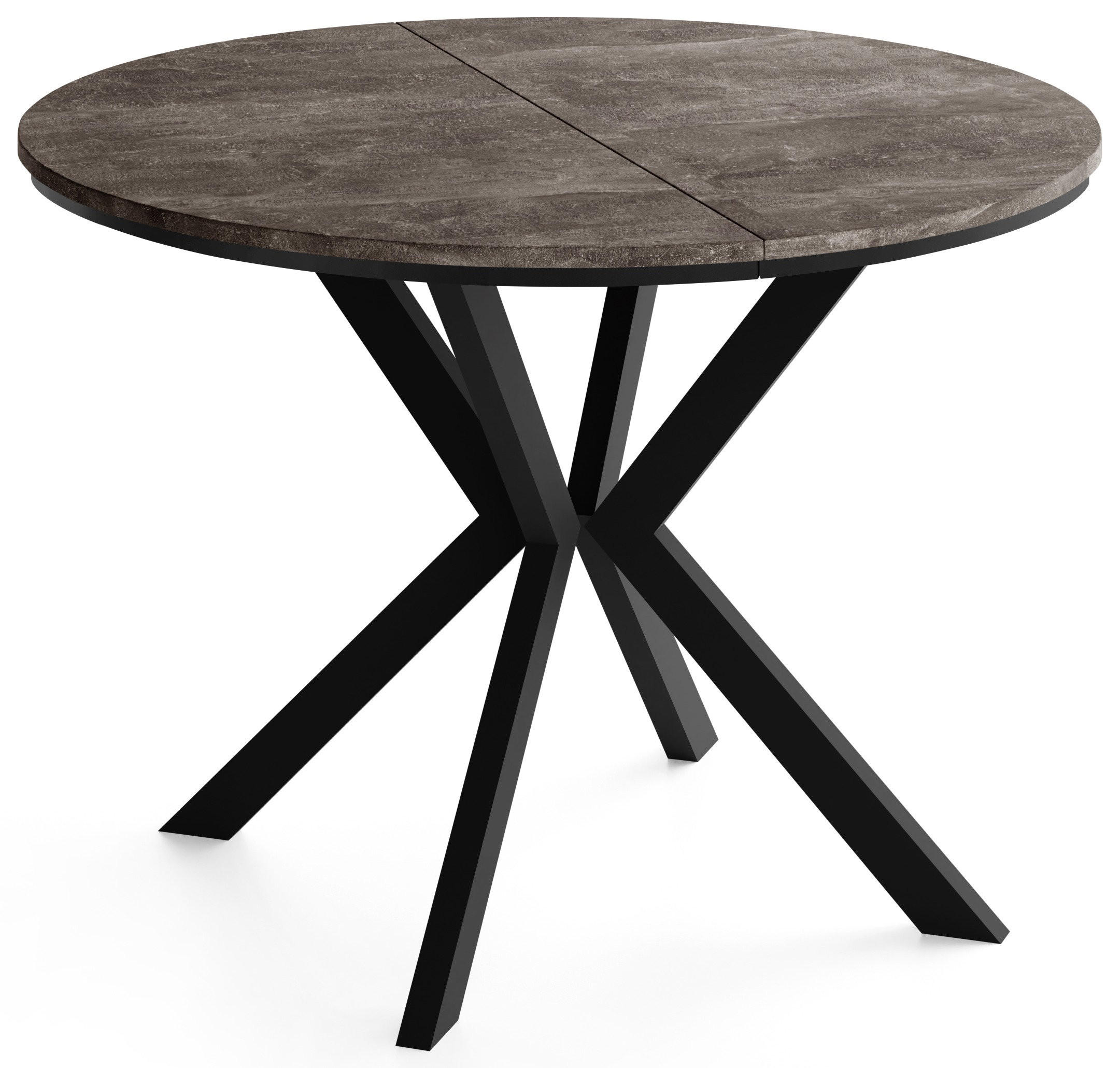 ESSTISCH Valio Neo rund oval ausziehbar verlängerbar mit schwarzen Metallbeinen, Beton Dunkelgrau 90-130/90/76 cm - Dunkelgrau/Schwarz, Holzwerkstoff/Metall (90/130/76cm) - WFL GROUP
