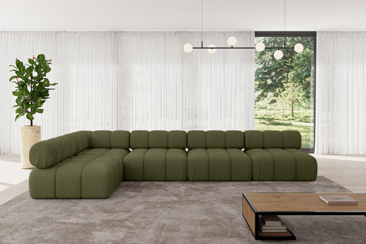 ECKSOFA modulares Sofa Samaro-L3 - 380x190x70 cm Grün Bouclé - Grün, Holzwerkstoff/Textil (380/190cm) - ALTDECOR